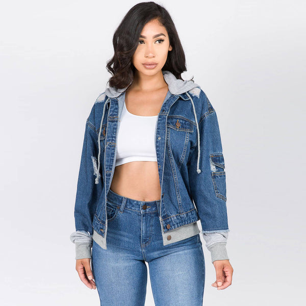 OVERSIZED DENIM JACKETS WITH DETACHABLE HOODIE