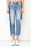 Patchwork High - Waisted Straight Crop Jeans