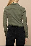 HIDDEN Military Olive Frayed Cropped Fitted Jacket