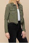 HIDDEN Military Olive Frayed Cropped Fitted Jacket