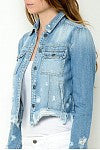 HIDDEN Light Wash Denim Frayed Bottom Fitted Jacket