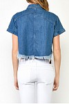 HIDDEN JEANS - MEDIUM BLUE FRAYED CROP TOP