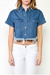 HIDDEN JEANS - MEDIUM BLUE FRAYED CROP TOP