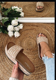Lyna Mules with Gold Beading - Light Tan