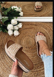 Lyna Mules with Gold Beading - Light Tan