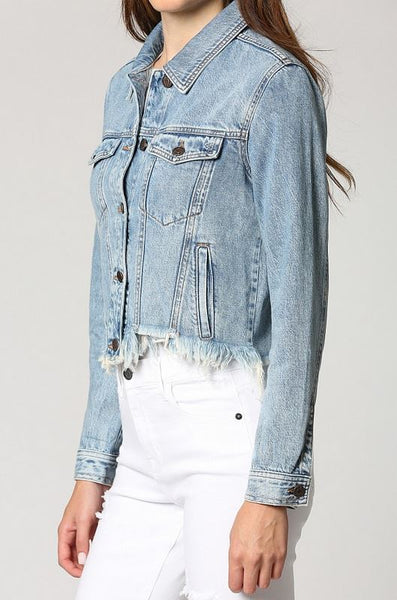 HIDDEN Medium Wash Classic Cropped Fitted Jacket